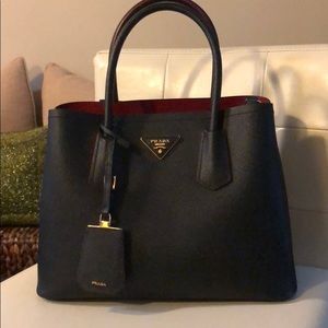 Prada Saffiano Cuir Double Medium Tote Black/Red